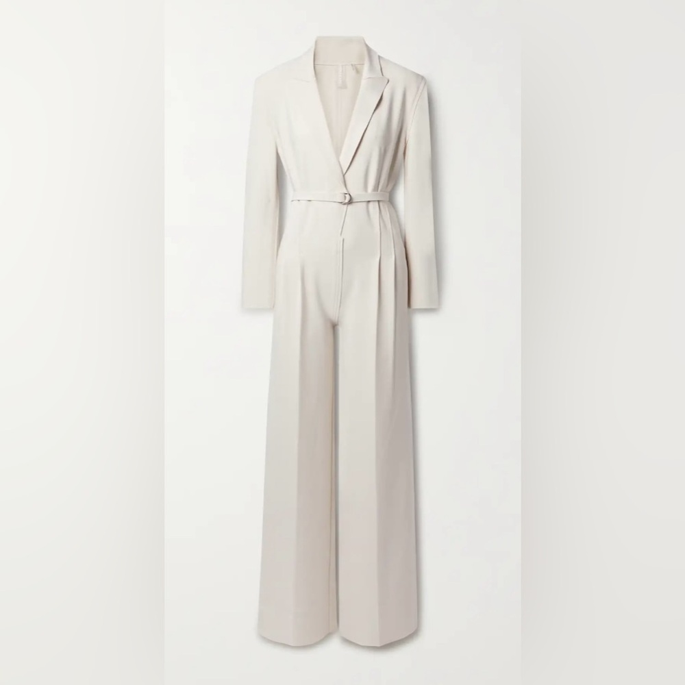NORMA KAMALI Belted pleated stretch-jersey jumpsuit | Off-white | Size: Small